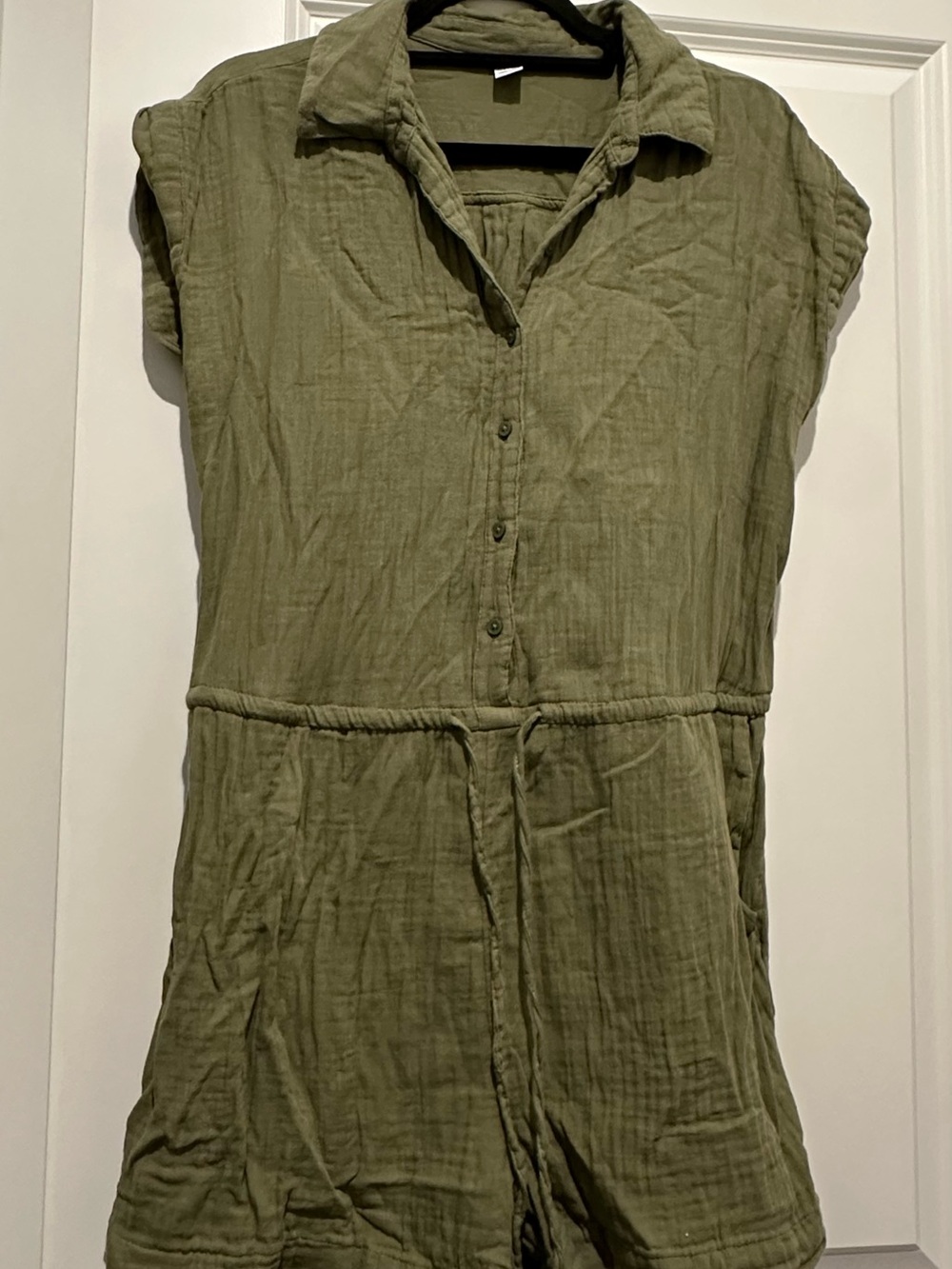 Old Navy Gauze Olive Green Button-Front Collared Romper